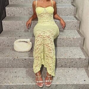 Yellow Lace Dress with Spaghetti Straps